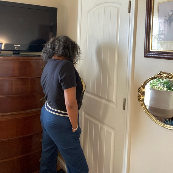 Vintage navy blue with white striped banded waist uniform pants - Picture 10 of 10